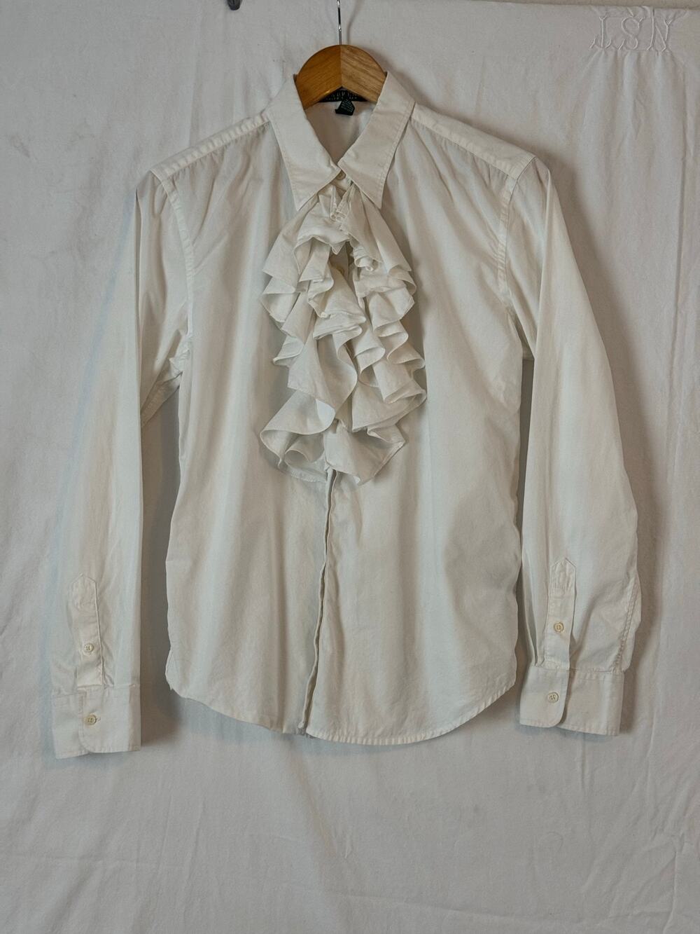 Lauren Ralph Lauren Women’s White Ruffle Front Blouse Poet Victorian Size L